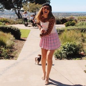 Pink plaid skirt